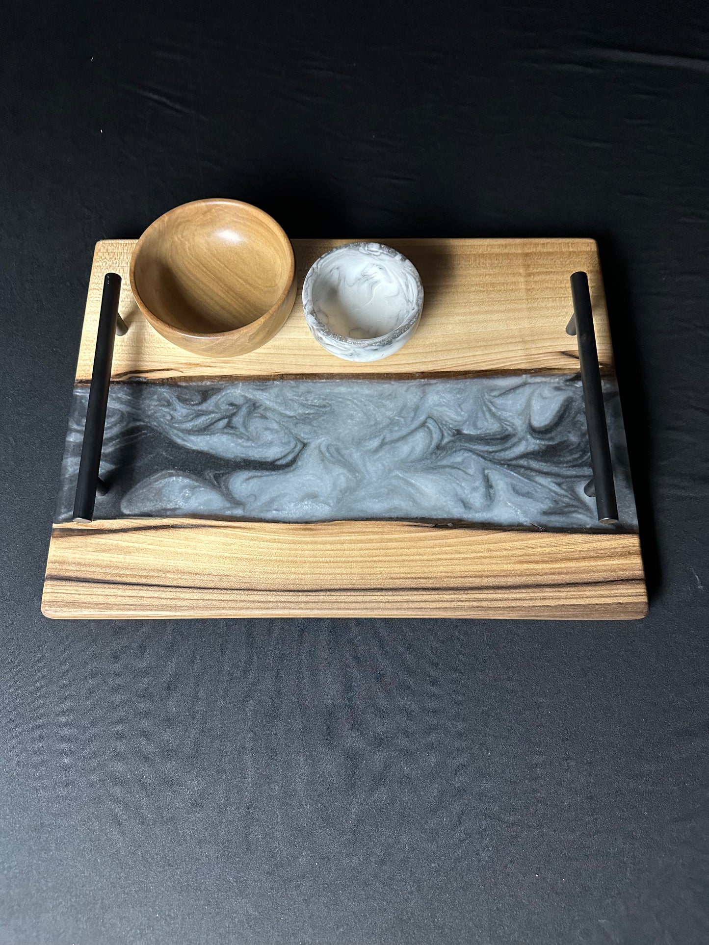 Black/White Swirl Epoxy and Rainbow Poplar Serving Set
