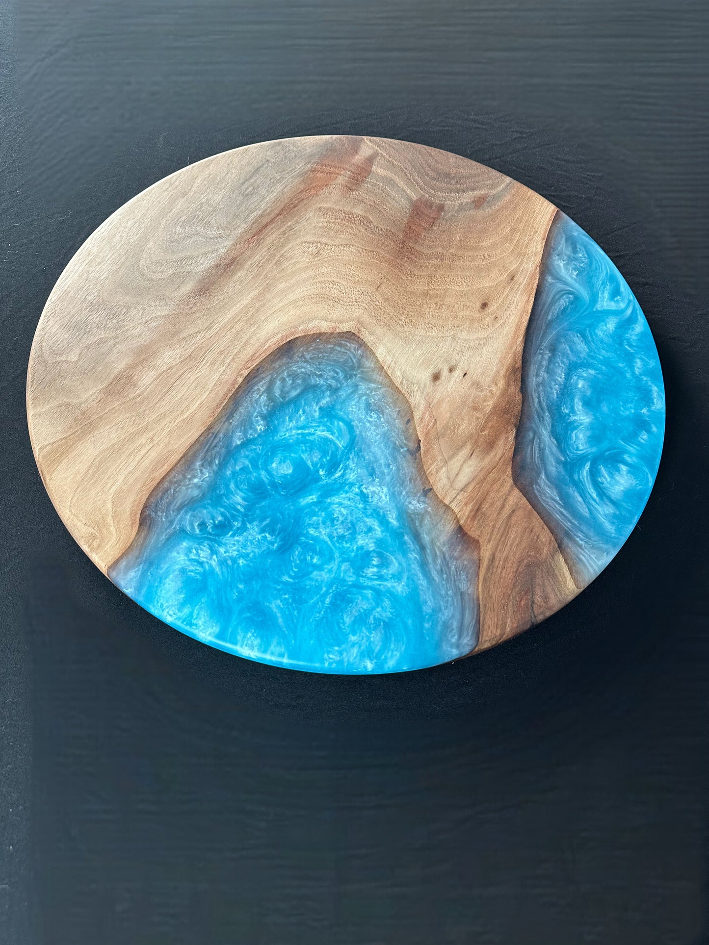 Caribbean Blue Epoxy and Walnut Lazy Susan