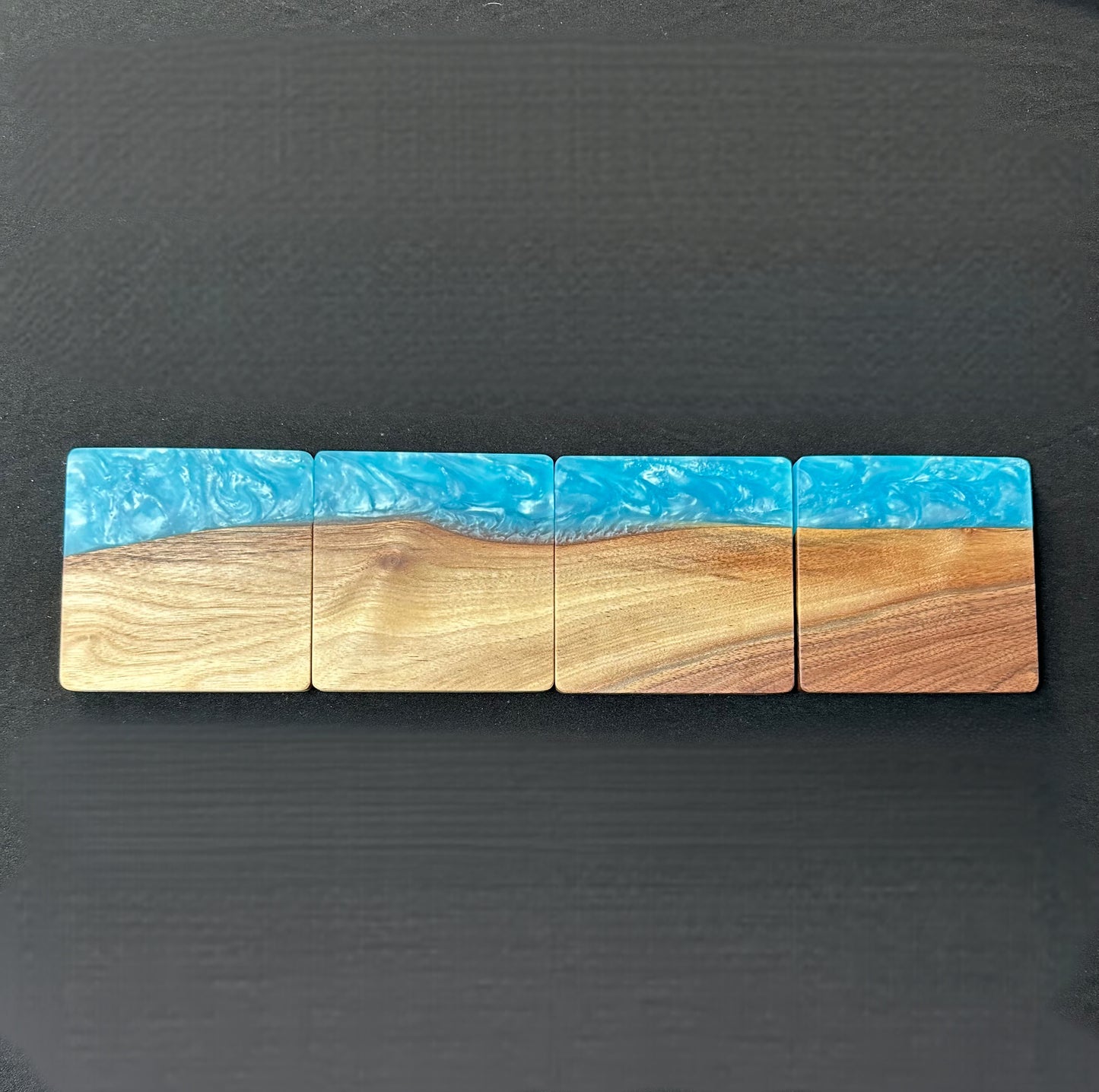 Caribbean Blue Epoxy and Walnut Wood Coasters