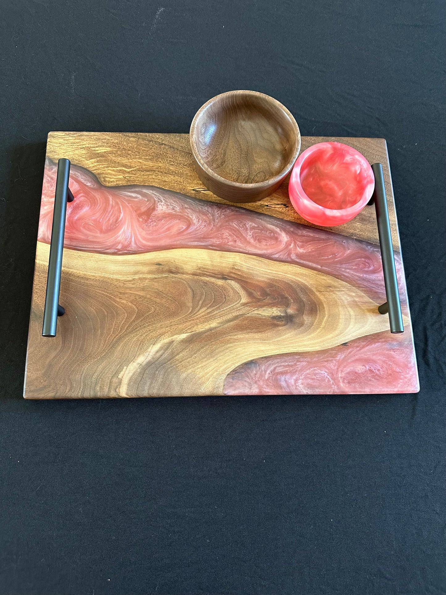 Creamy Pink and Walnut Serving Set