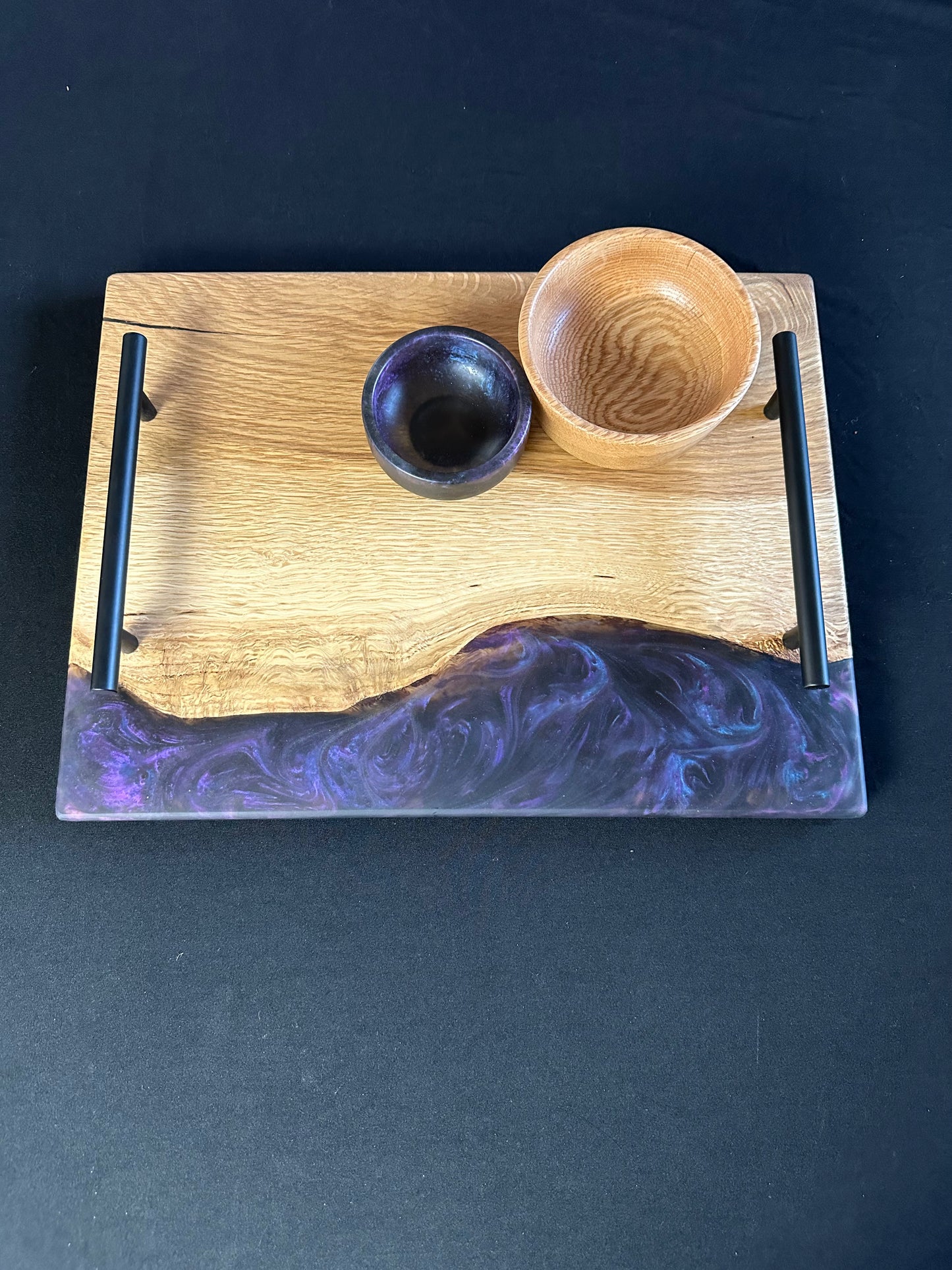 Deep Warm Purple Epoxy and Oak Serving Set