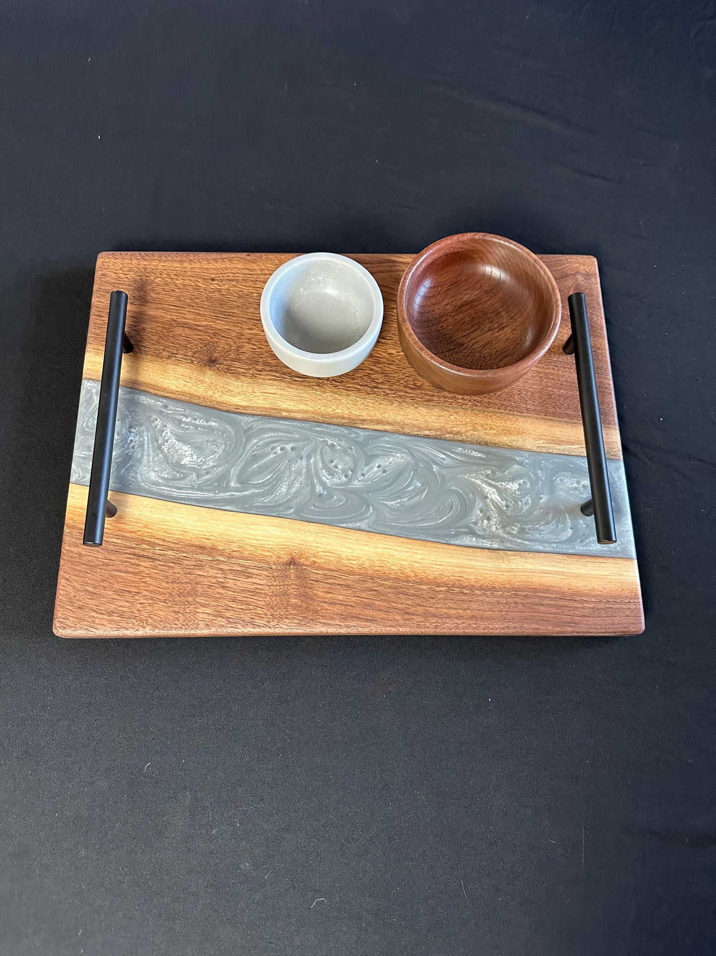 Dove Gray and Pearl White Epoxy and Walnut Serving Set