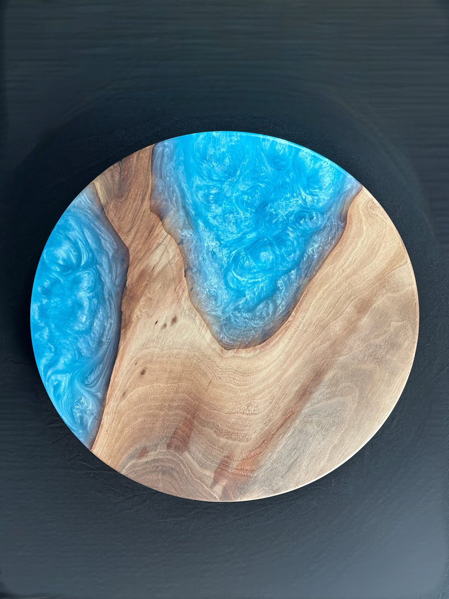 Caribbean Blue Epoxy and Walnut Lazy Susan