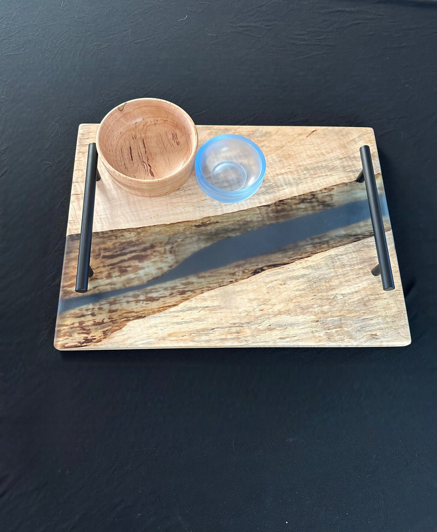 Maple and Transparent Blue Epoxy Serving Set