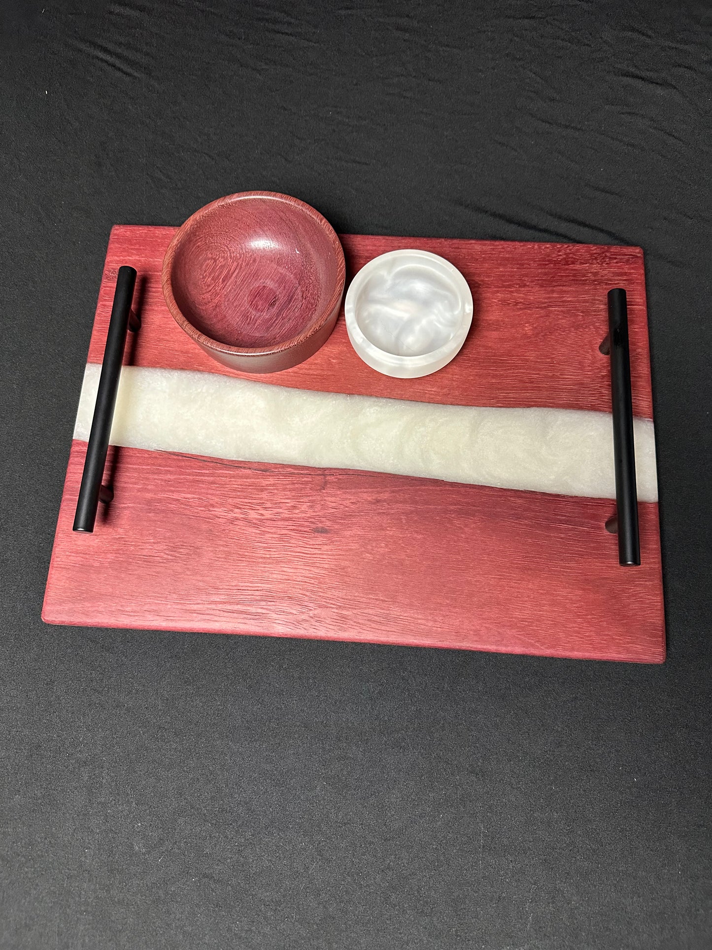 Pearl White Epoxy and Purple Heart Wood Serving Set