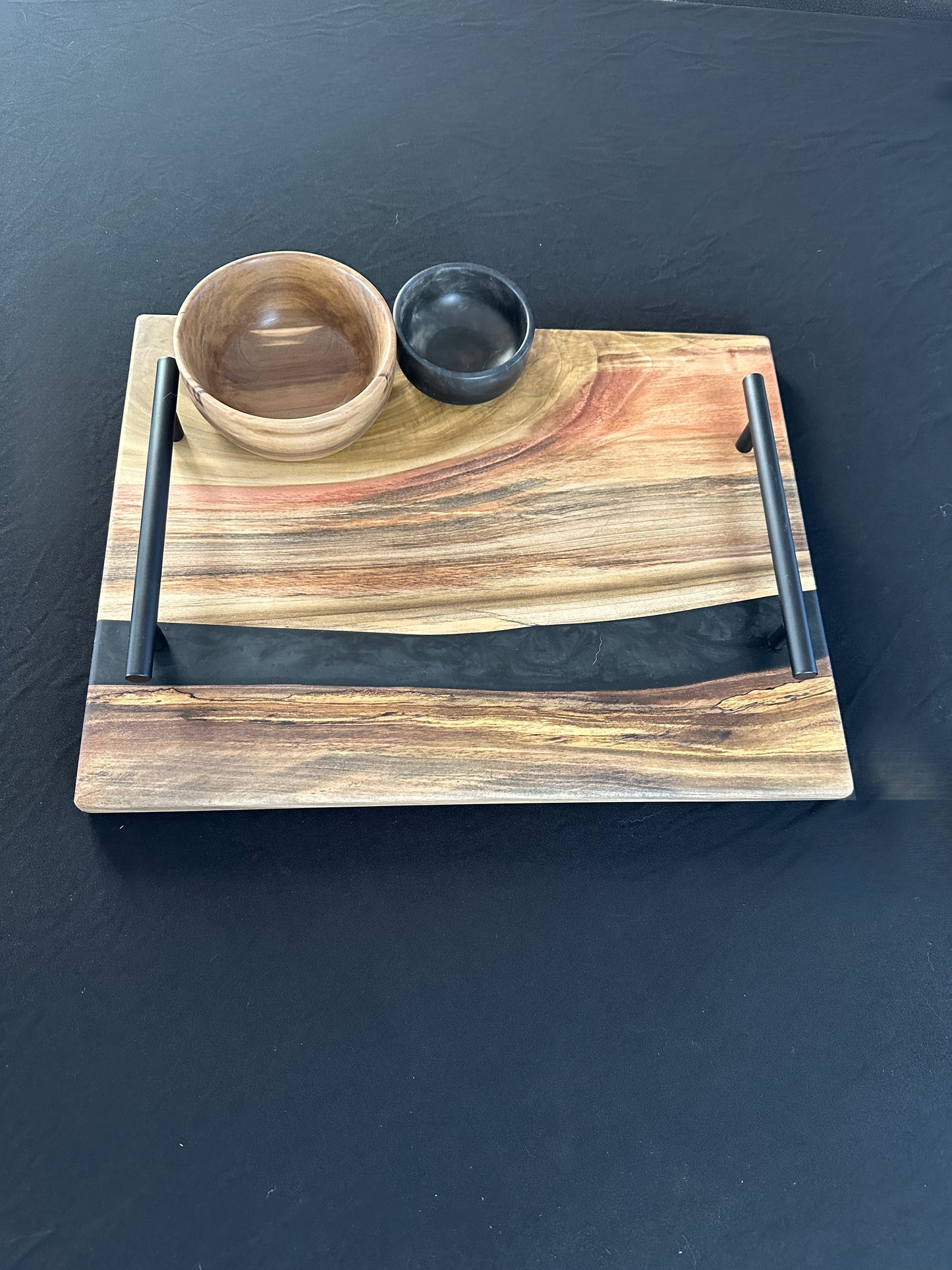 Rainbow Poplar and Matte Black Epoxy Serving Set
