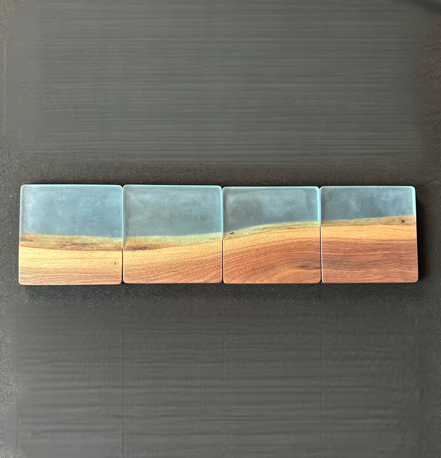Transparent Blue Epoxy and Walnut Wood Coasters
