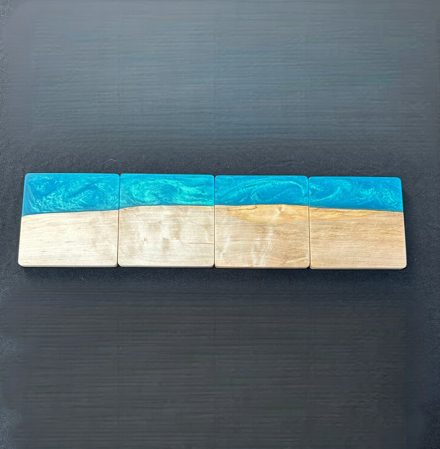 Turquoise Blue Epoxy and Maple Wood Coasters