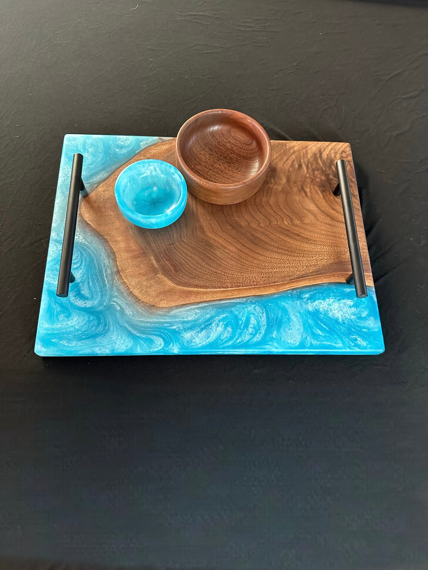 Walnut and Caribbean Blue Epoxy Serving Set