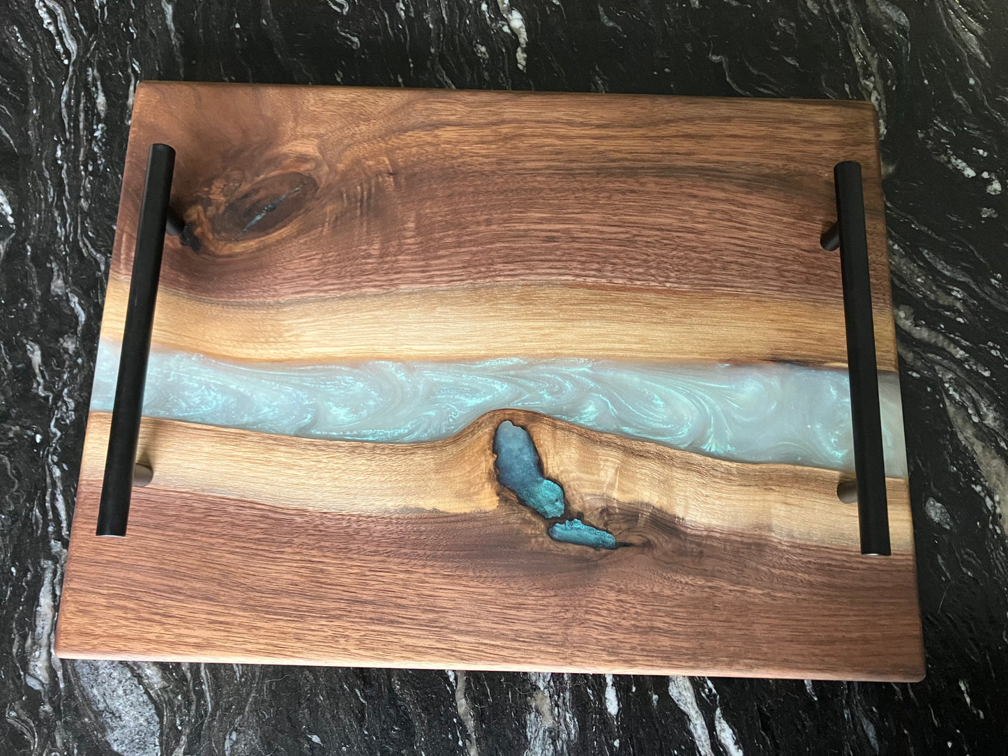 Walnut and White with Gold/Blue Hue Tray