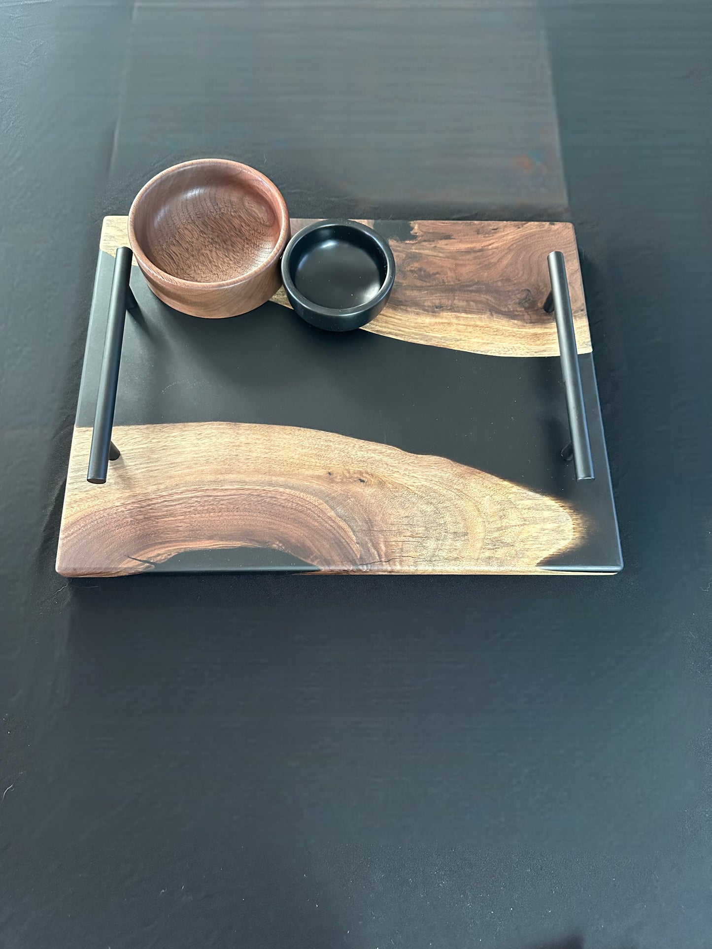 Walnut and Matte Black Epoxy Serving Set