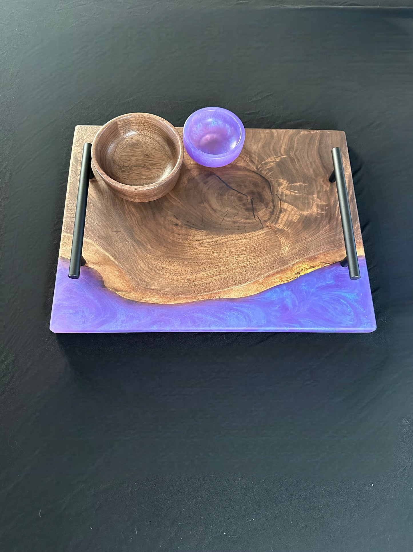 Walnut and Purple/Blue Metallic Serving Set