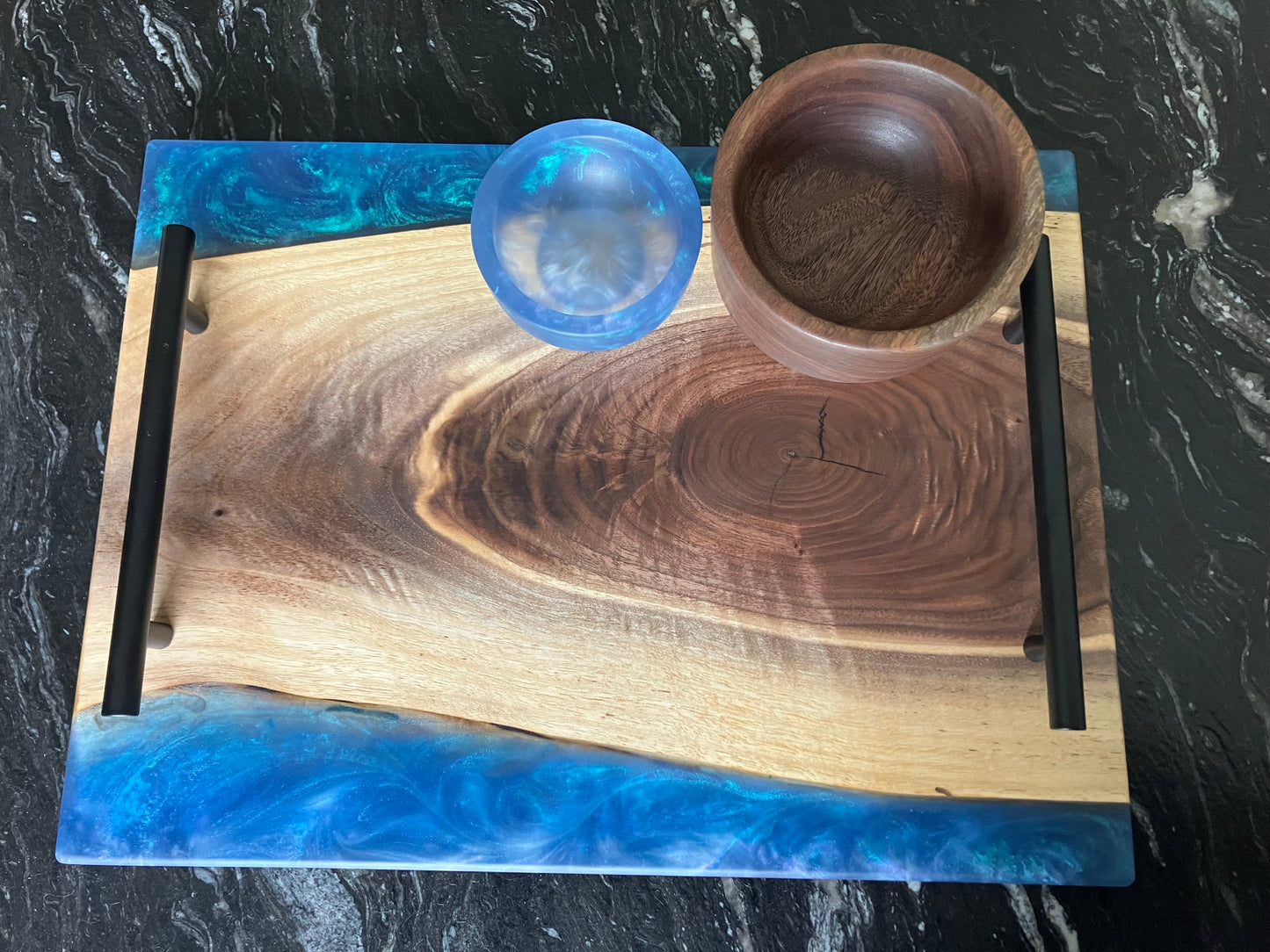 Walnut with Blue/Green Colorshift Epoxy Serving Set