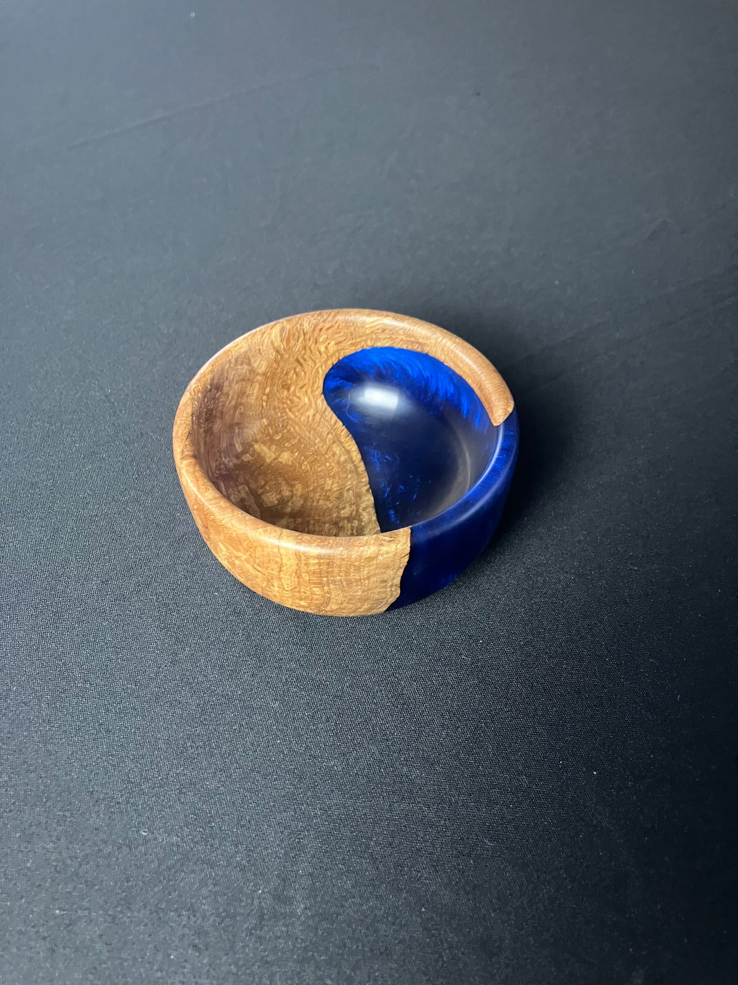 White Oak Burl with Dark Blue Epoxy Bowl