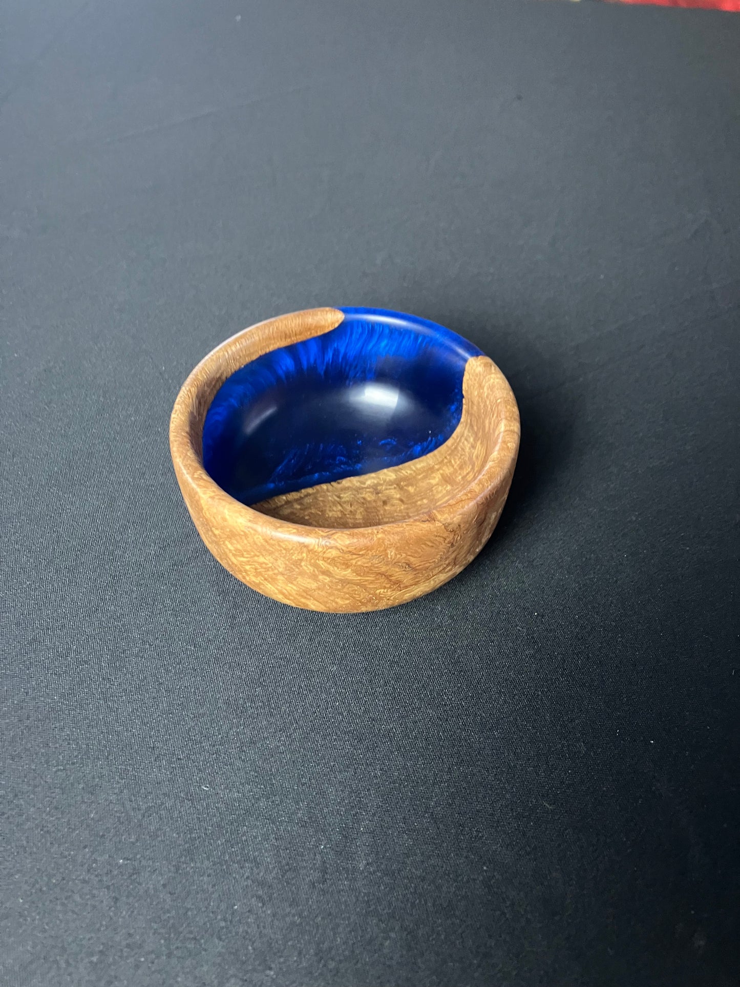 White Oak Burl with Dark Blue Epoxy Bowl