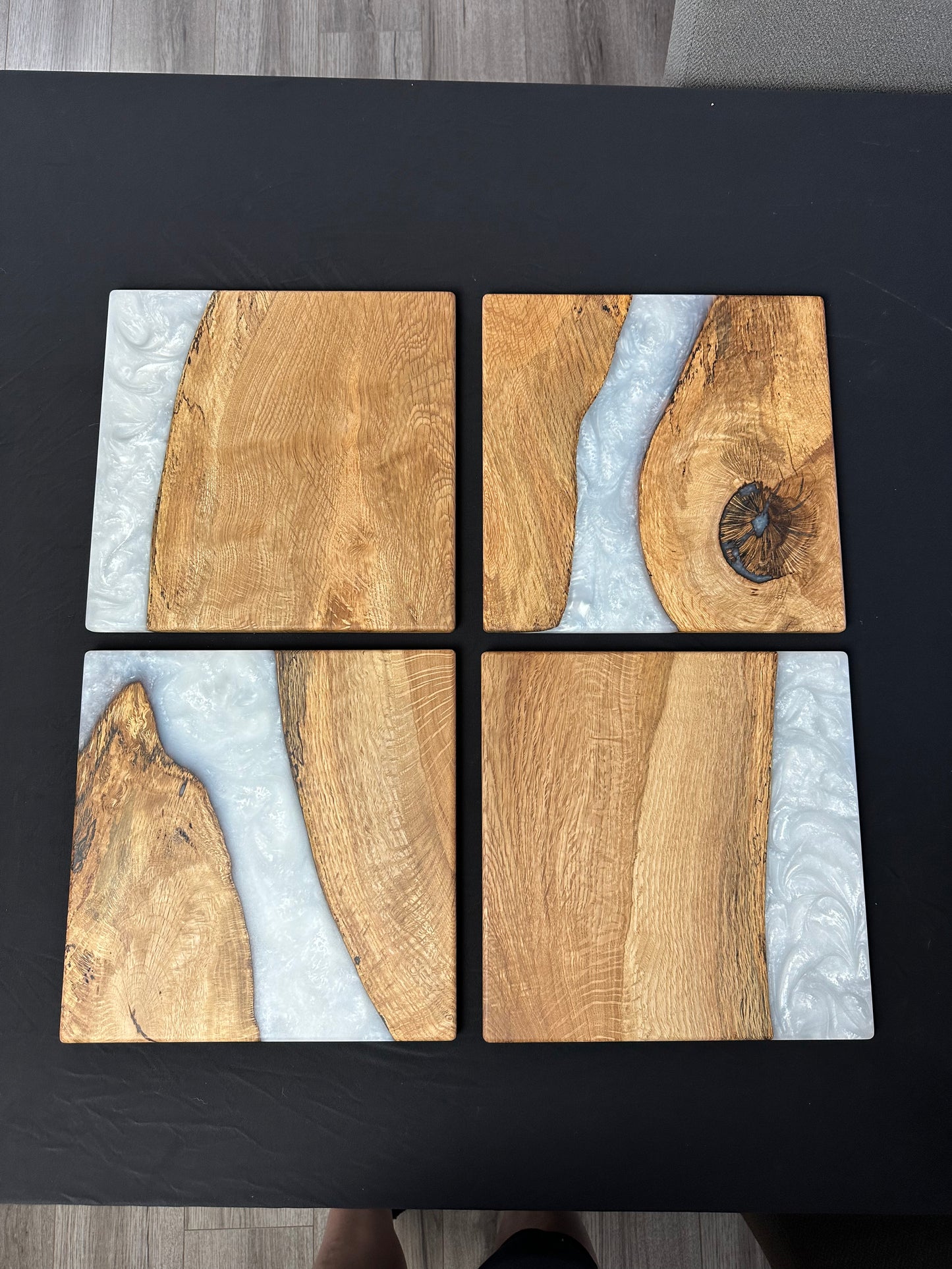 Pearl White Epoxy and White Oak Wall Art (12x12)