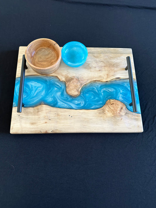 Caribbean Blue and Maple Serving Set