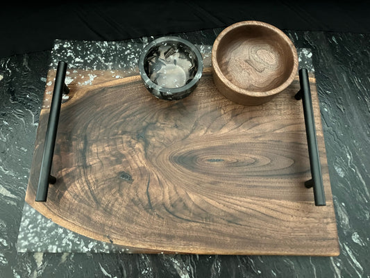 Walnut with Silver Flake Serving Set