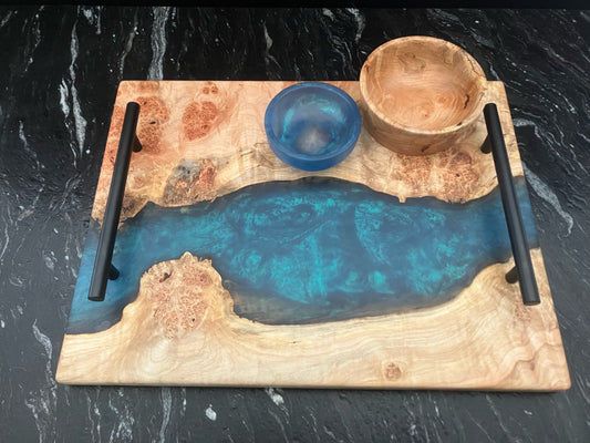 Maple Burl with Blue/Green Epoxy Serving Set