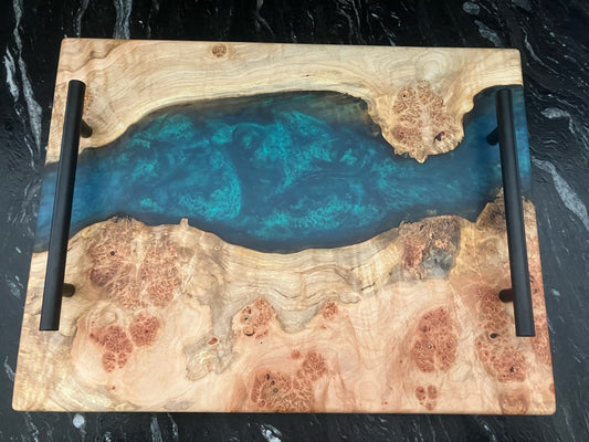 Maple Burl with Blue/Green Epoxy Tray