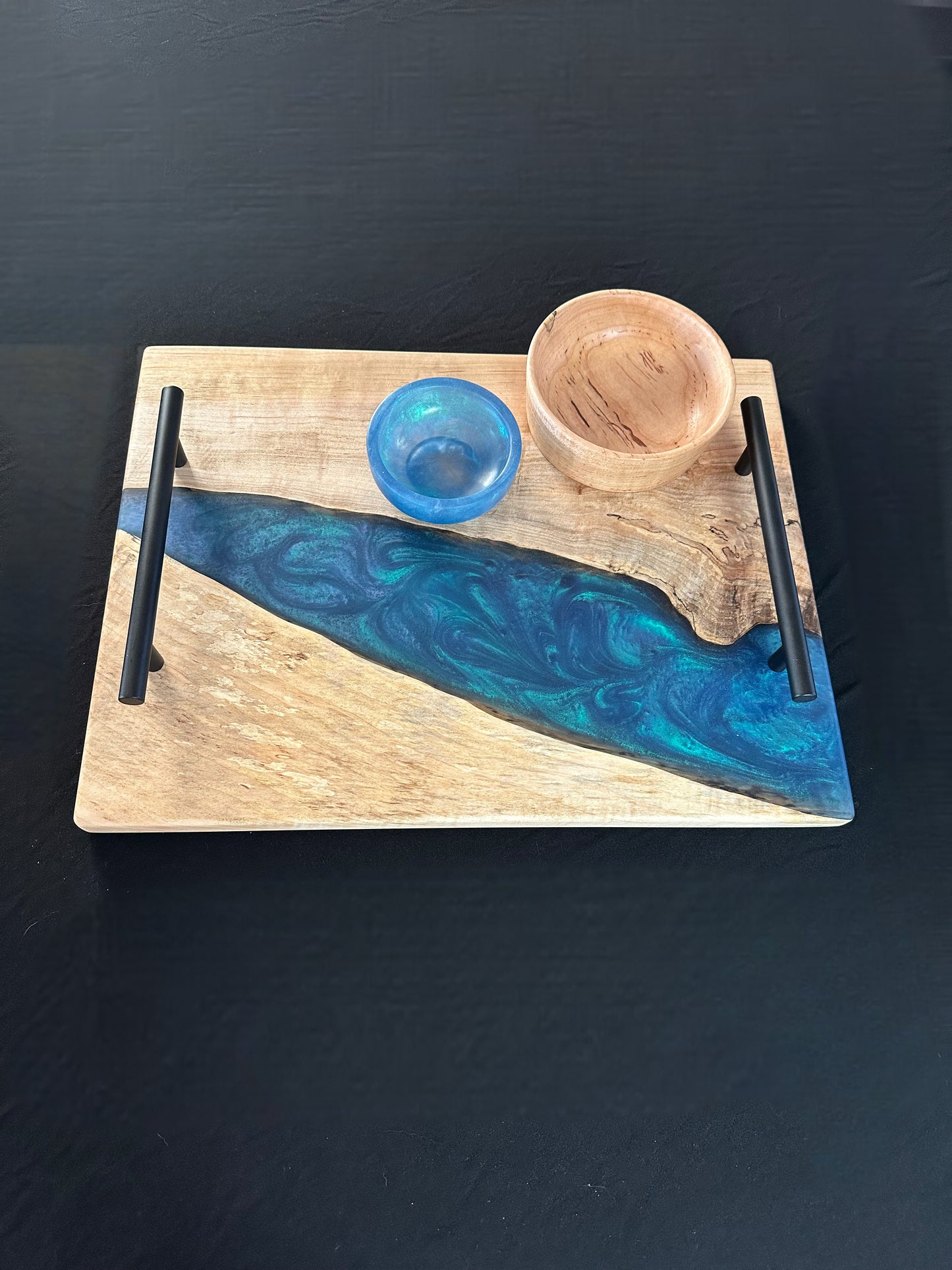 Maple Wood and Blue/Green/Purple Color Shift Epoxy Serving Set