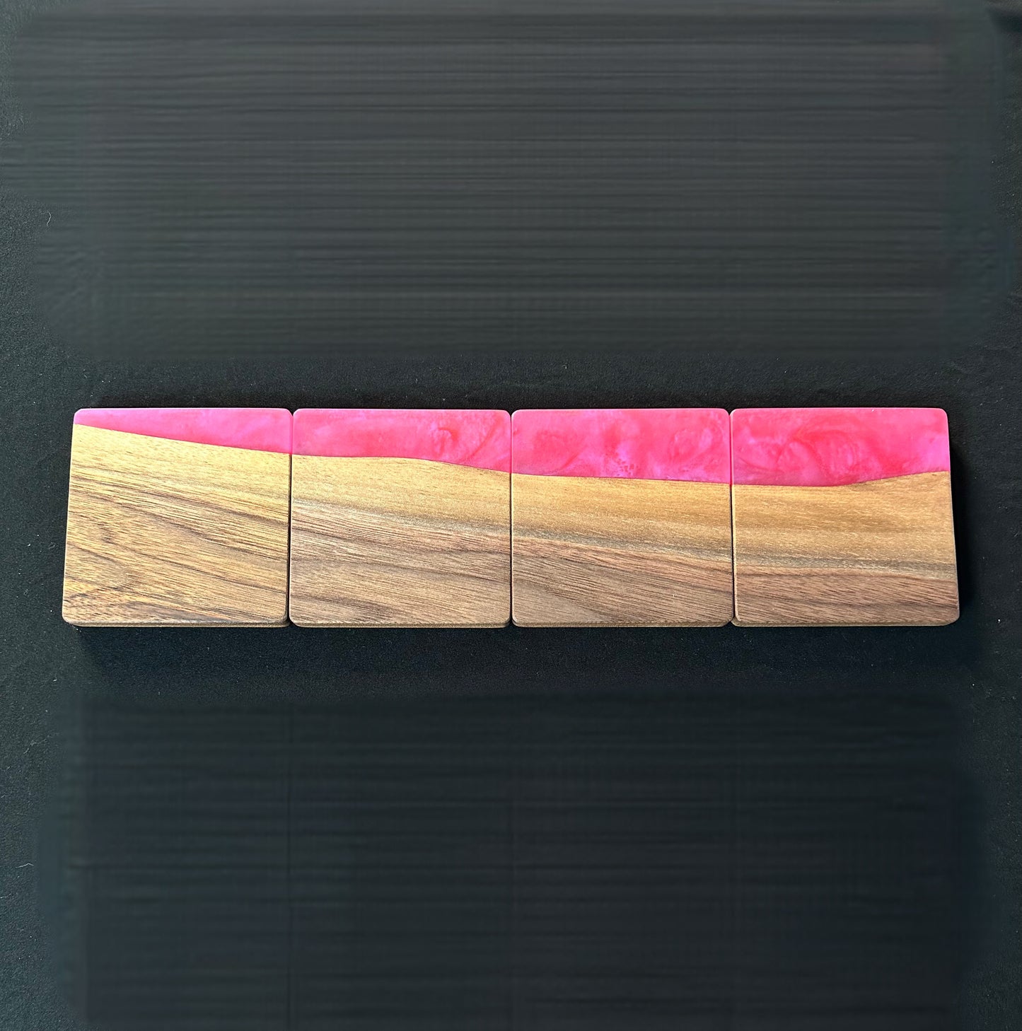 Metallic Pink with Purple Shimmer Epoxy and Walnut Wood Coasters