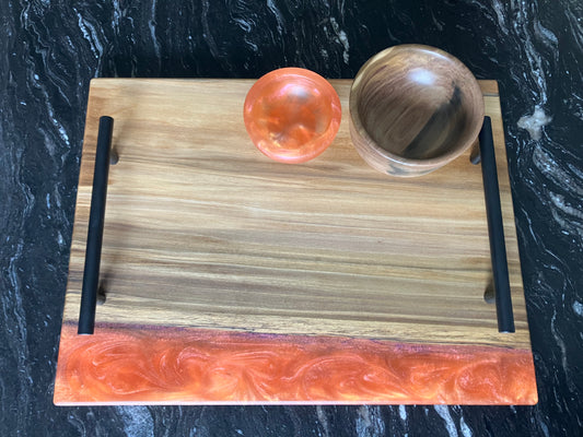 Rainbow Poplar with Red/Orange Epoxy Serving Set