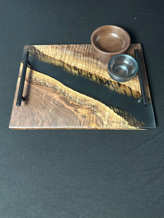 Spalted Curly Walnut and Smoky Transparent Epoxy Serving Set
