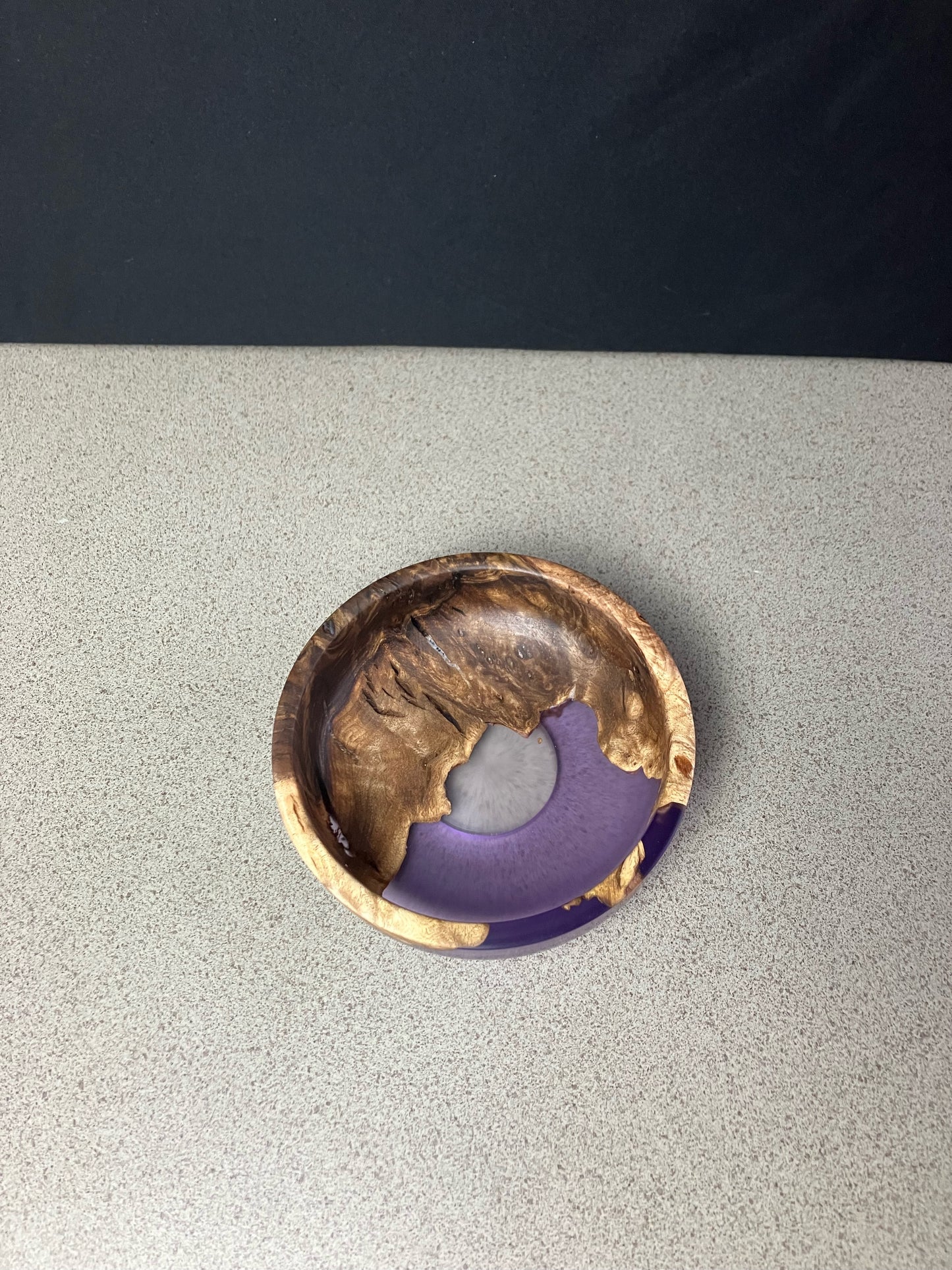 Walnut Burl and Transparent Purple Epoxy Bowl