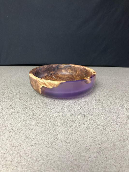 Walnut Burl and Transparent Purple Epoxy Bowl