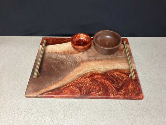 Walnut and Burgundy Red with Gold Shimmer Serving Set