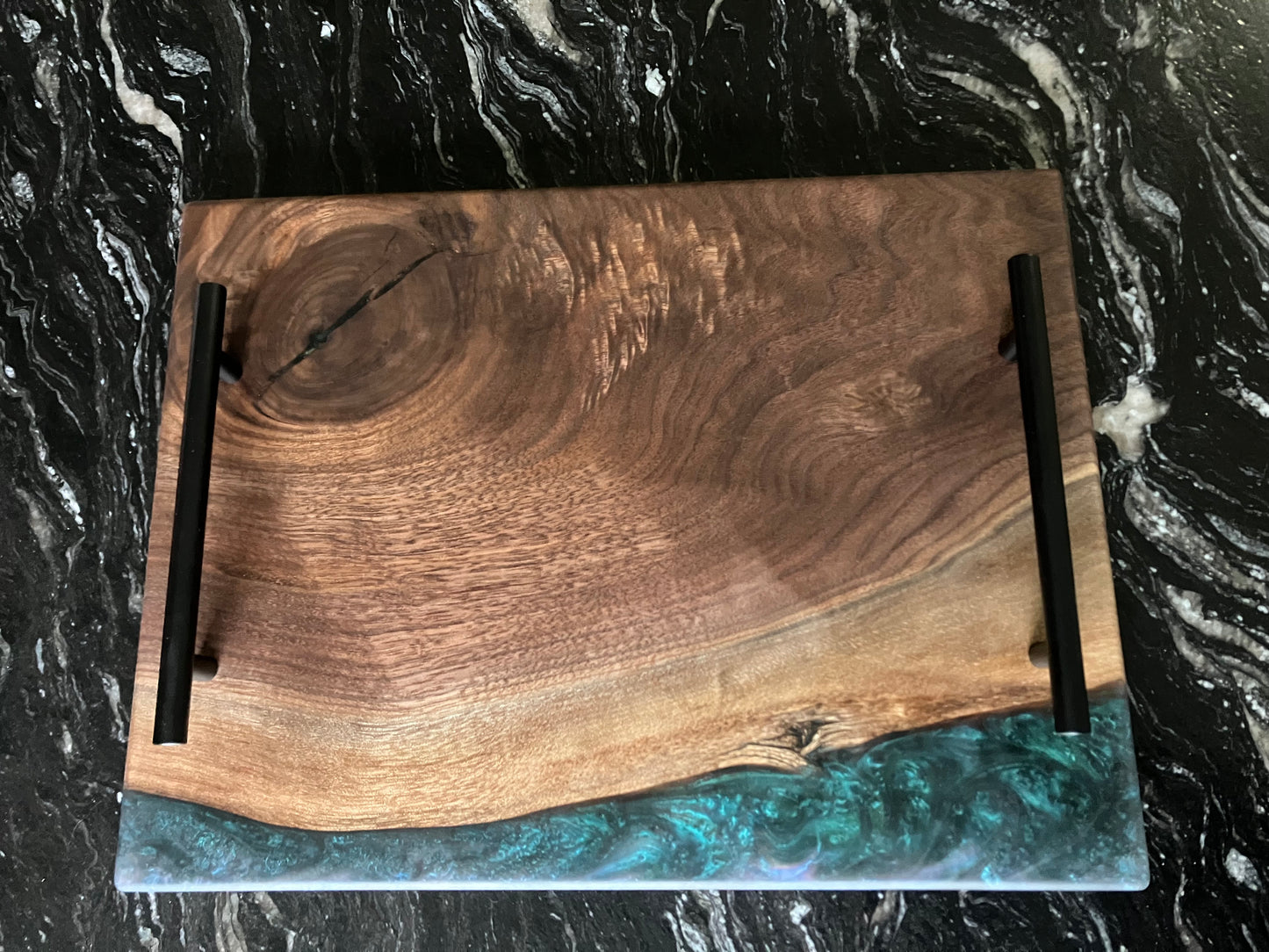 Walnut and Teal Epoxy Tray