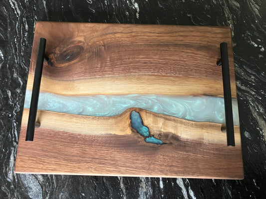 Walnut and White with Gold/Blue Hue Tray