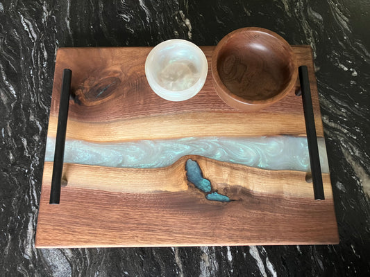 Walnut and White with Gold/Blue Hue Serving Set