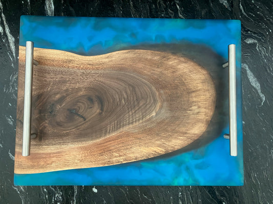 Walnut with Blue/Green Swirl Tray