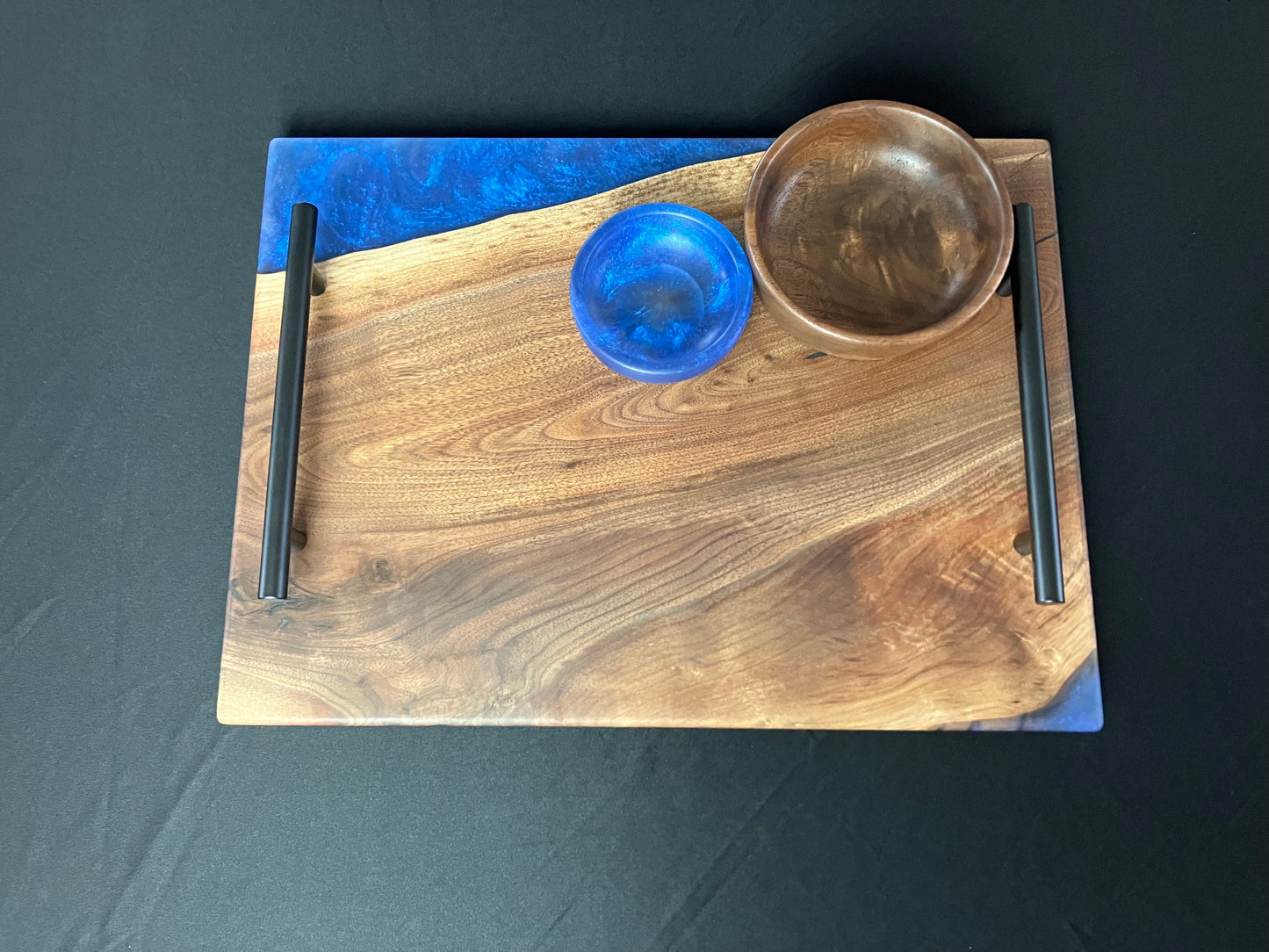 Walnut with Blue and Purple Shimmer Serving Set