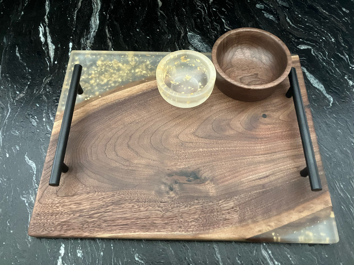 Walnut with Gold Flake Serving Set