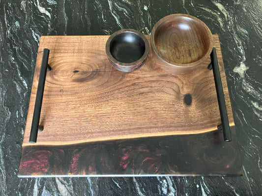 Walnut with Red/Black Colorshift Serving Set