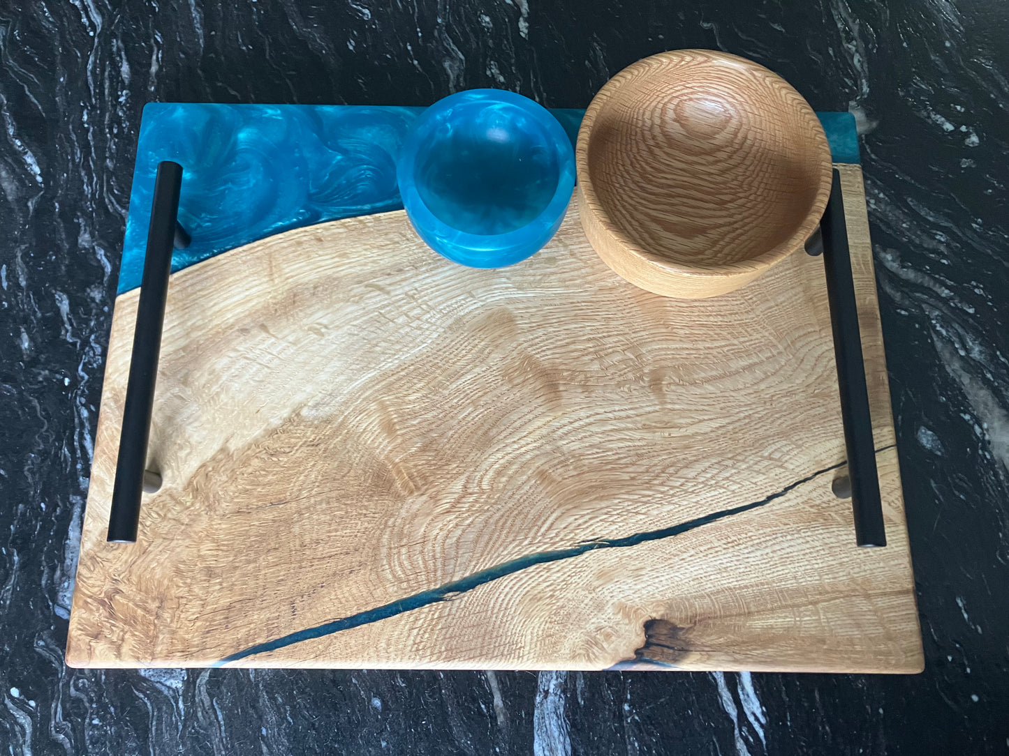 White Oak with Bora Bora Blue Serving Set