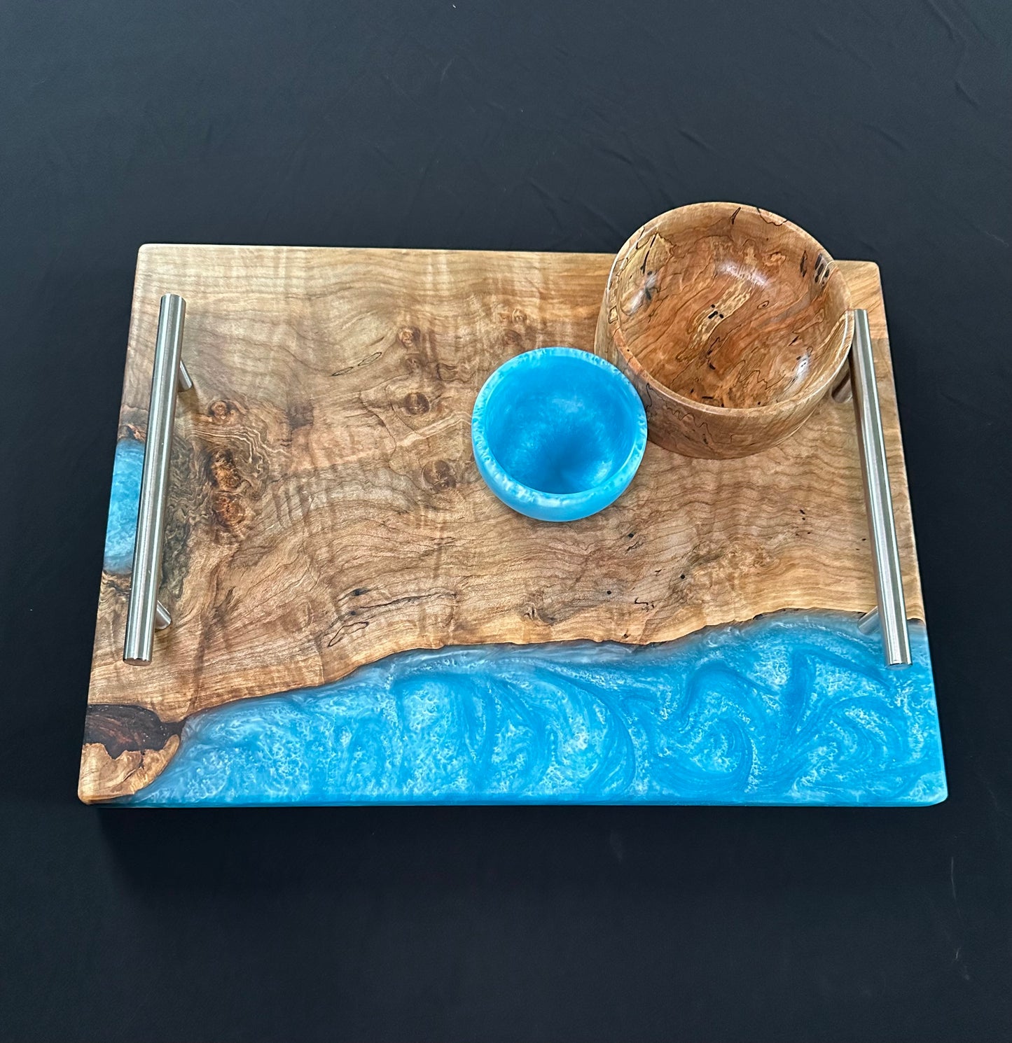 Caribbean Blue Epoxy and Silver Maple Serving Set