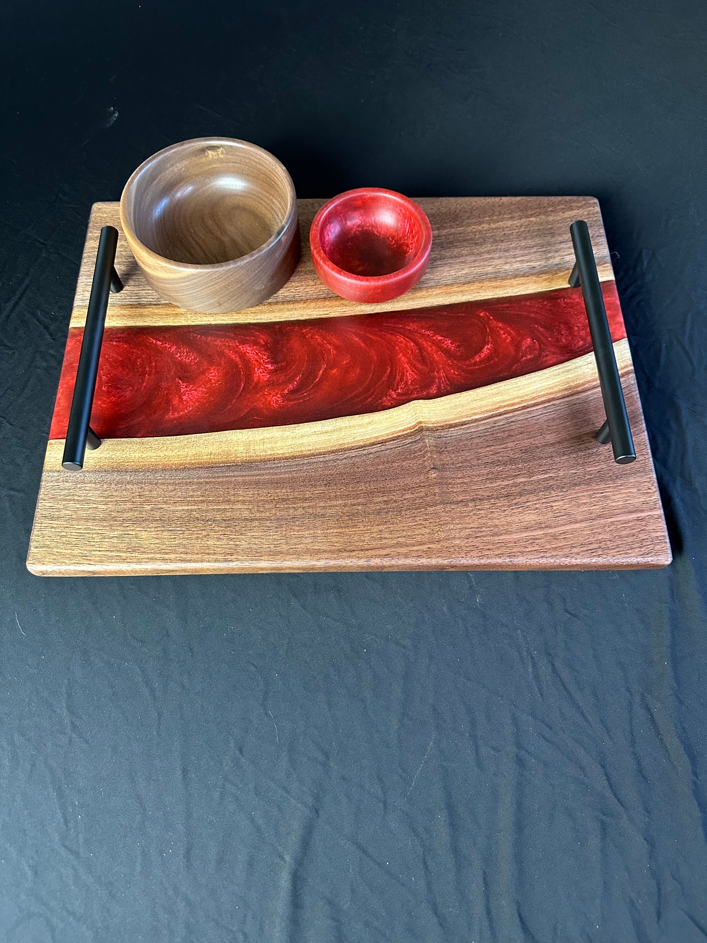 Red Epoxy and Walnut Serving Set